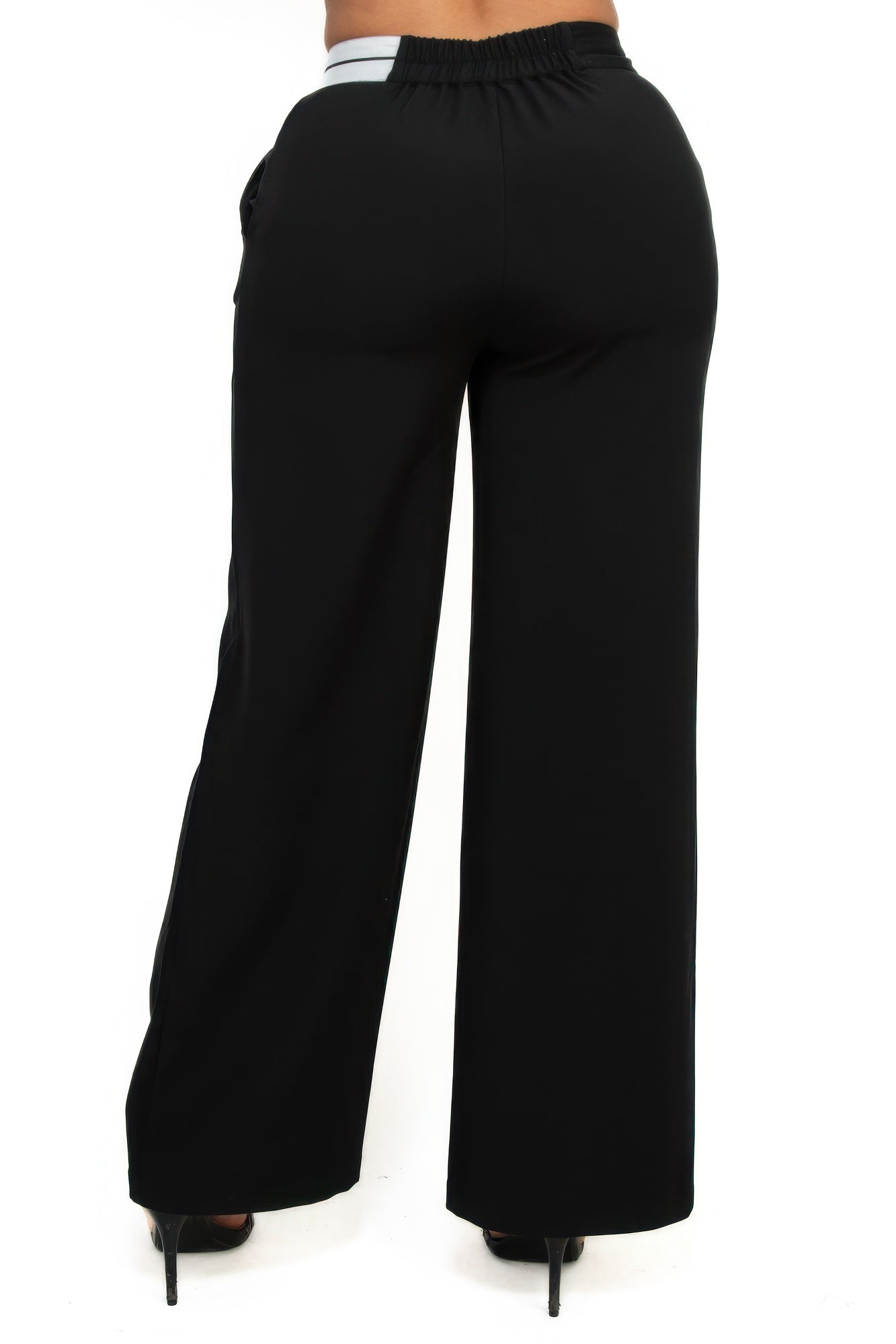 High-rise wide elastic contrast waist pants - ShopEasier