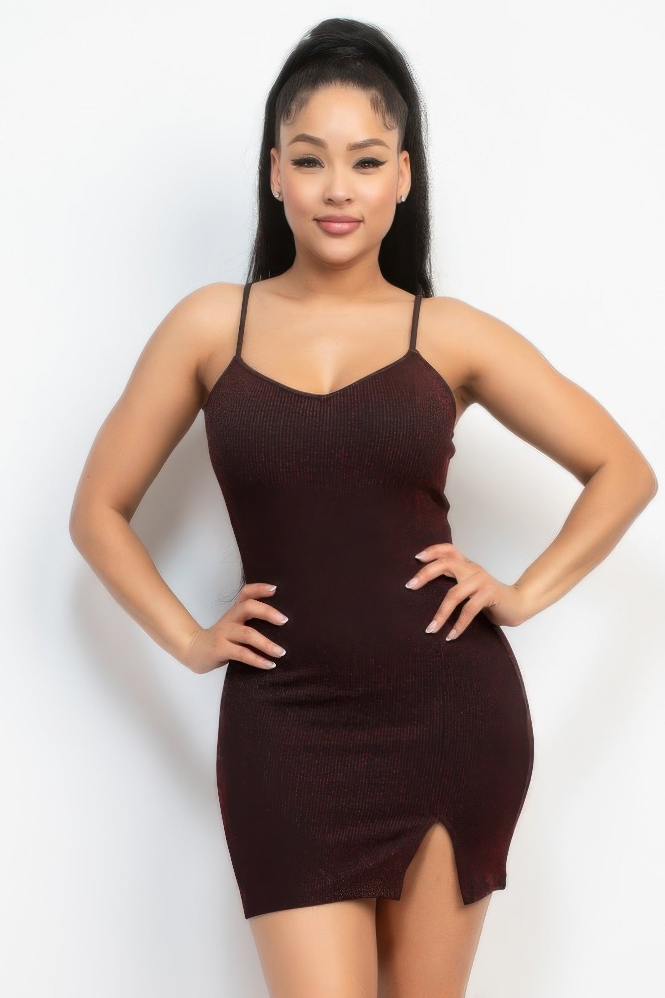 Glittered bodycon slit dress - ShopEasier