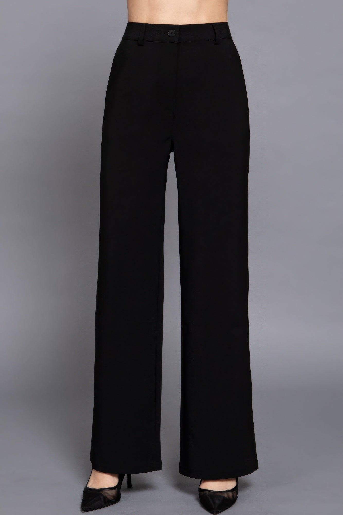 Back elastic straight woven long pants - ShopEasier