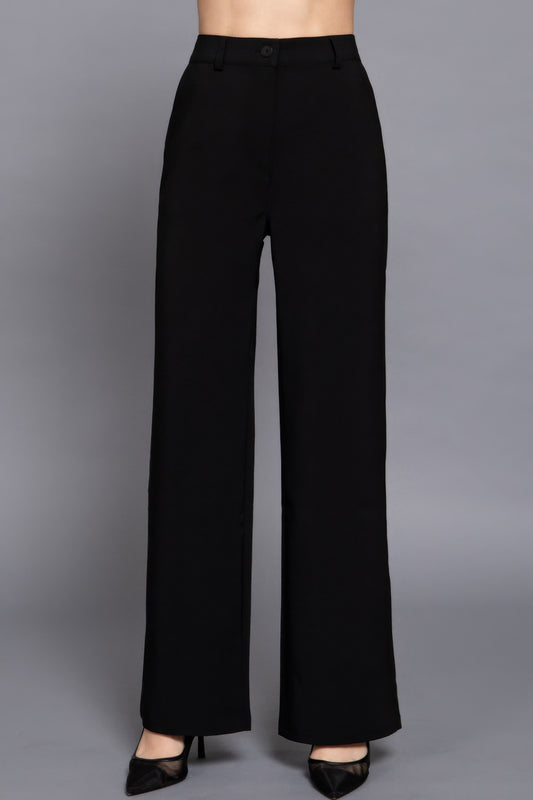 Back elastic straight woven long pants - ShopEasier