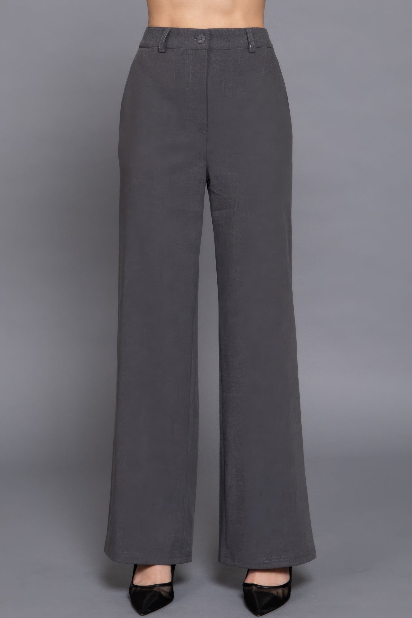 Back elastic straight woven long pants - ShopEasier