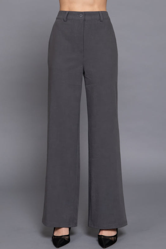 Back elastic straight woven long pants - ShopEasier