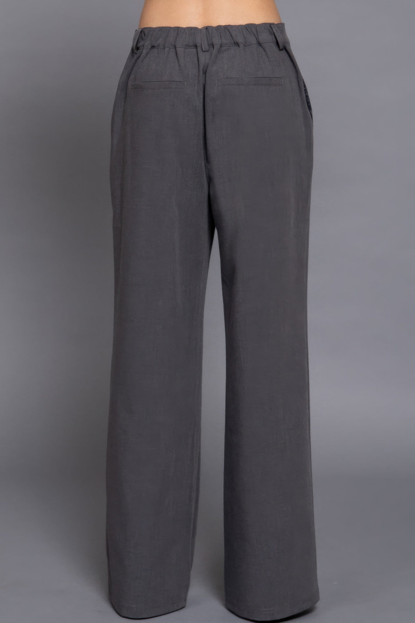 Back elastic straight woven long pants - ShopEasier