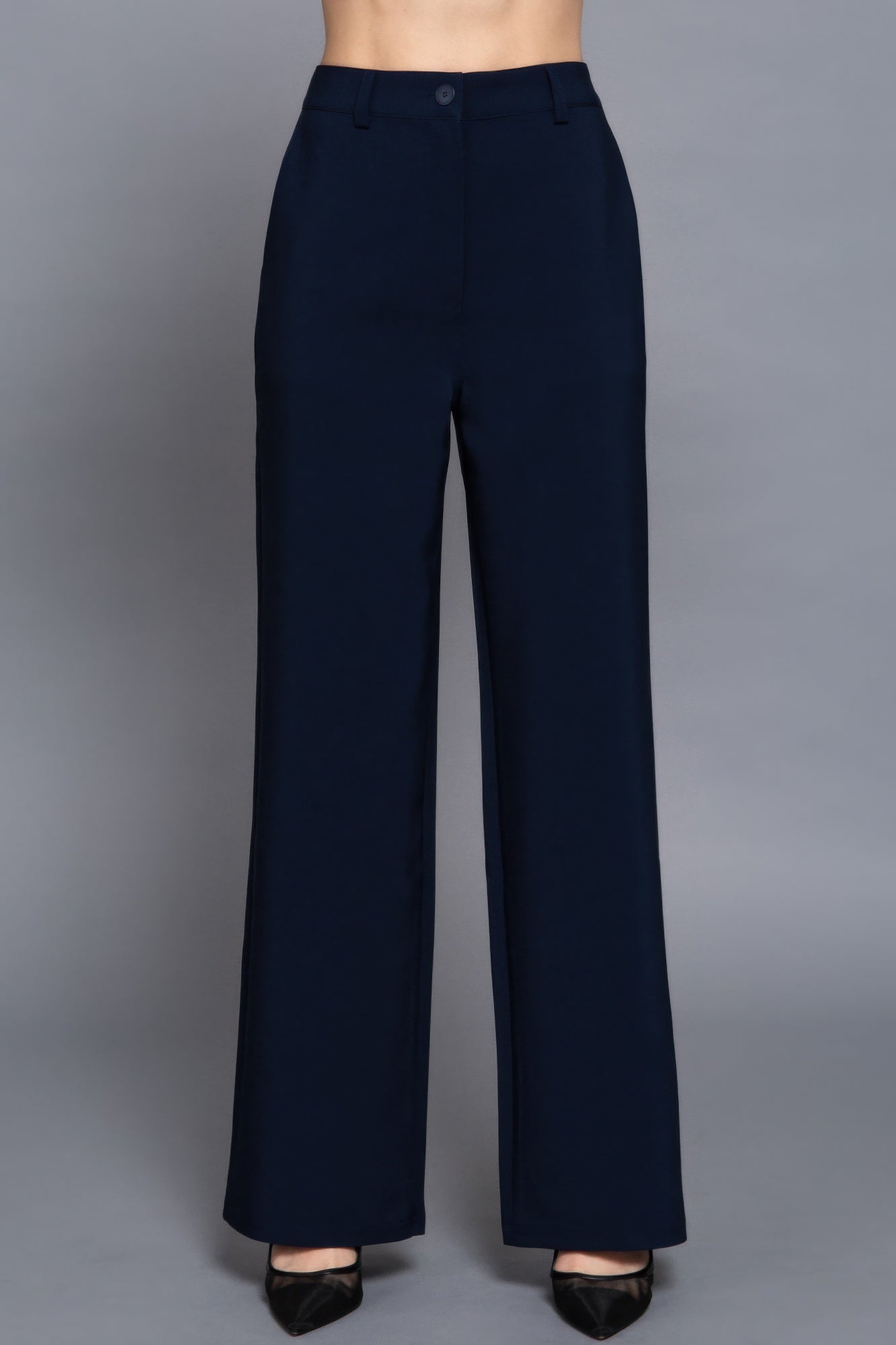 Back elastic straight woven long pants - ShopEasier