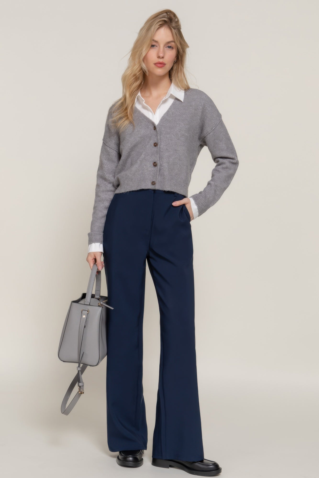 Back elastic straight woven long pants - ShopEasier