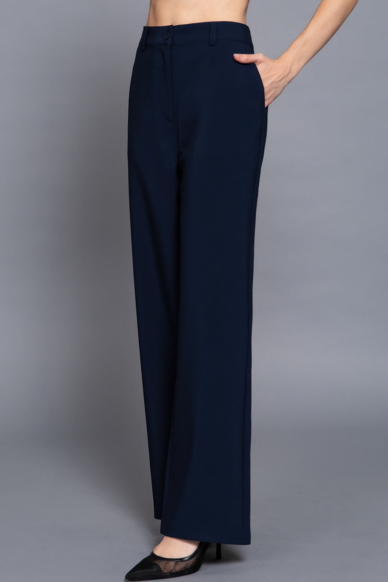 Back elastic straight woven long pants - ShopEasier