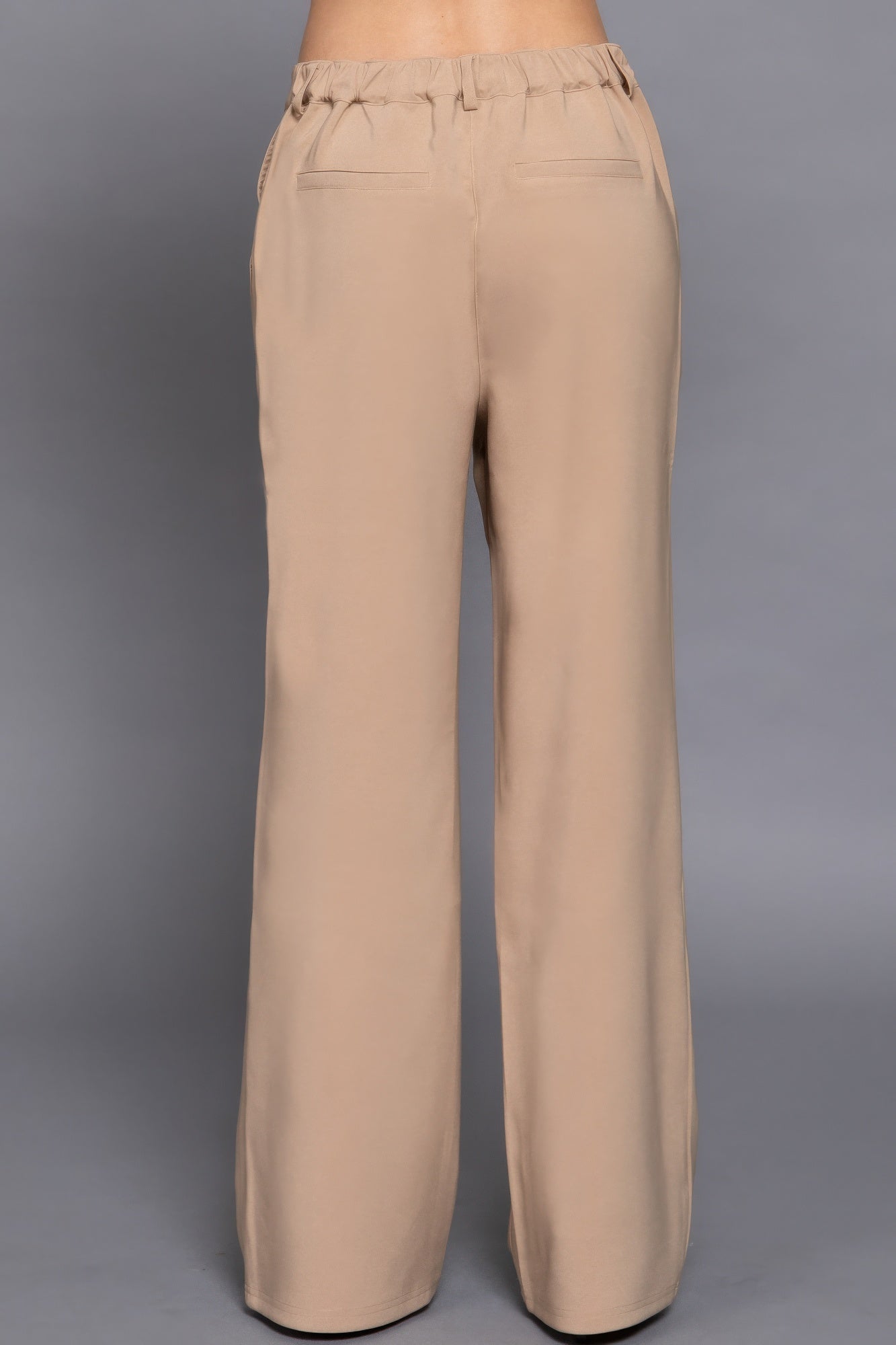 Back elastic straight woven long pants - ShopEasier