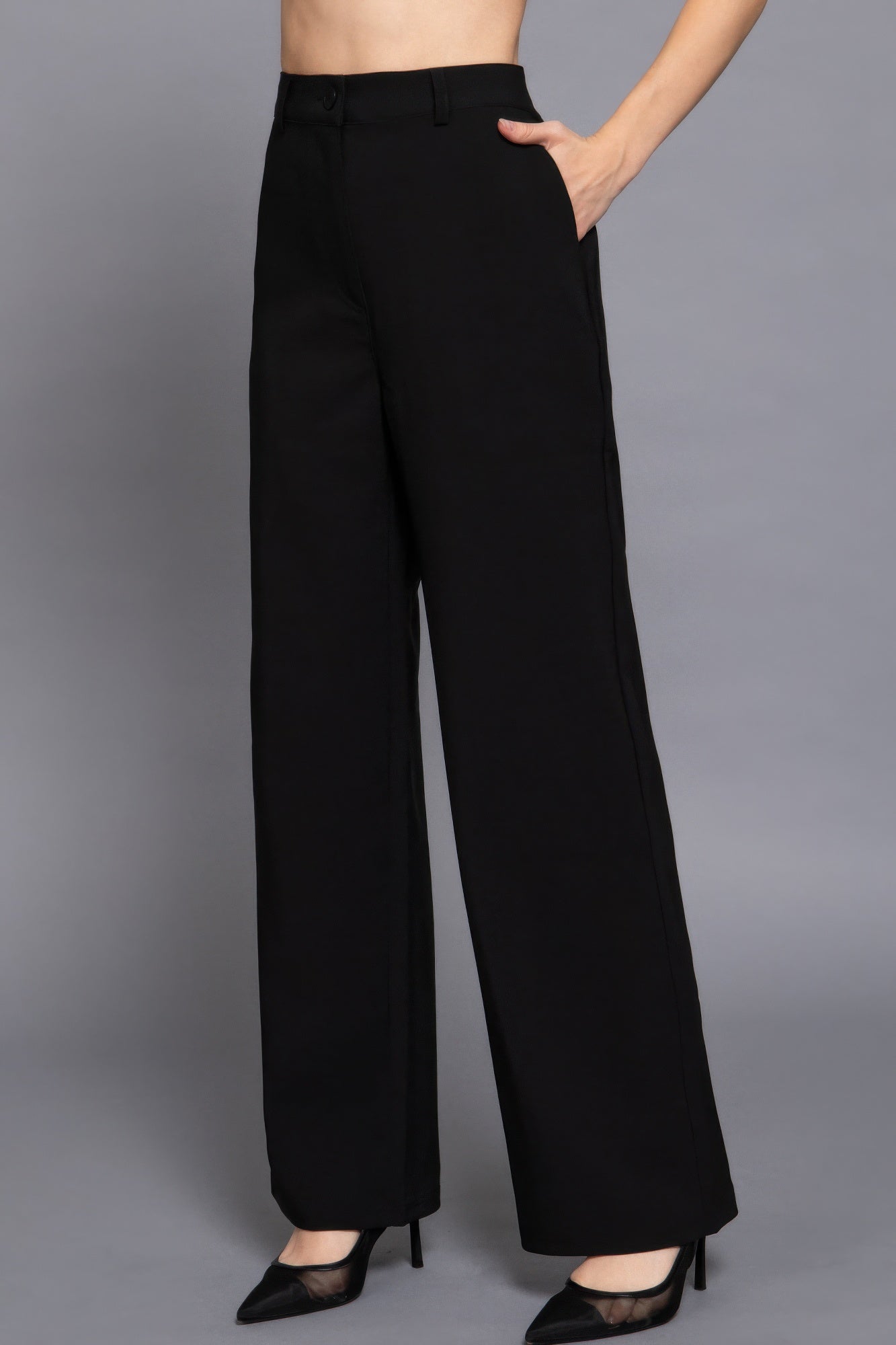 Back elastic straight woven long pants - ShopEasier