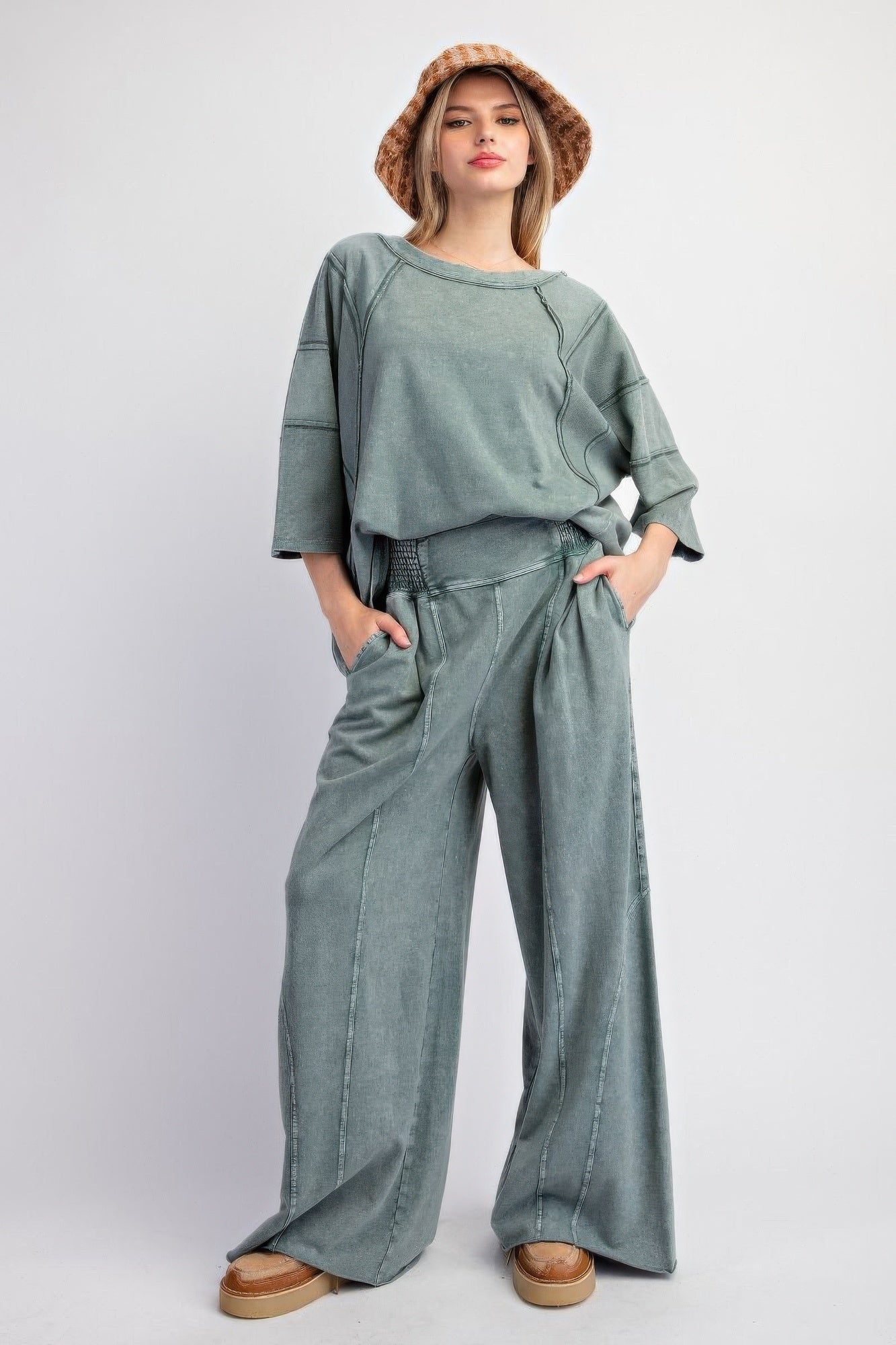 Mineral washed terry knit pants - ShopEasier