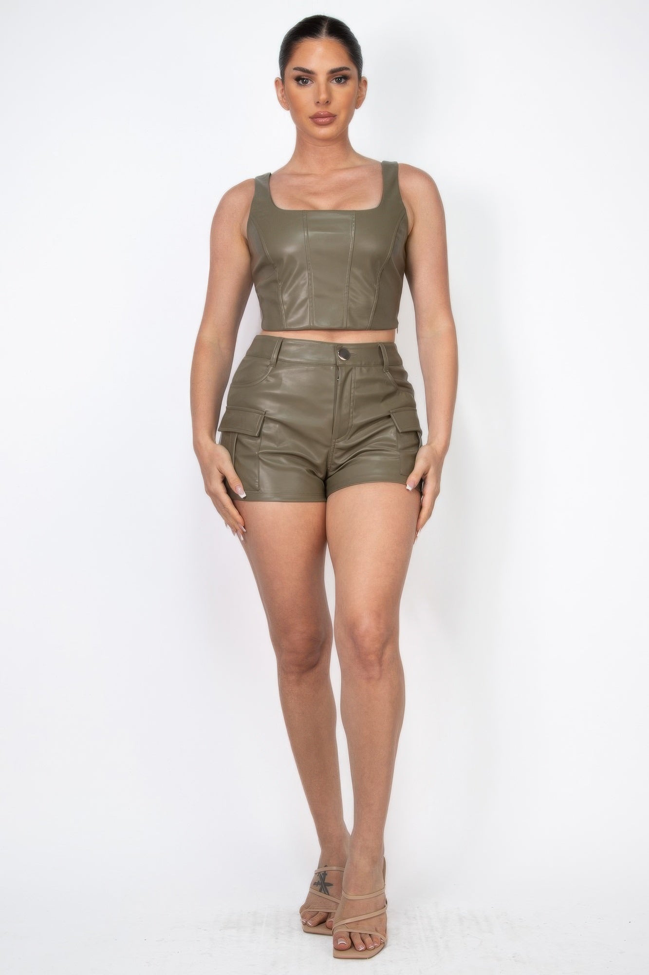 Faux Leather Cargo Mini Shorts