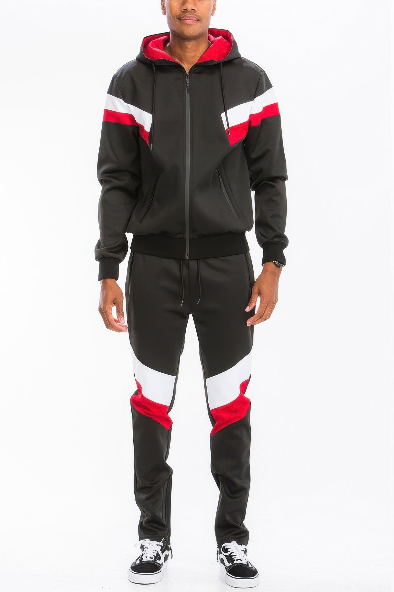 Sporty Chevron Stripe Zip-Up Tracksuit