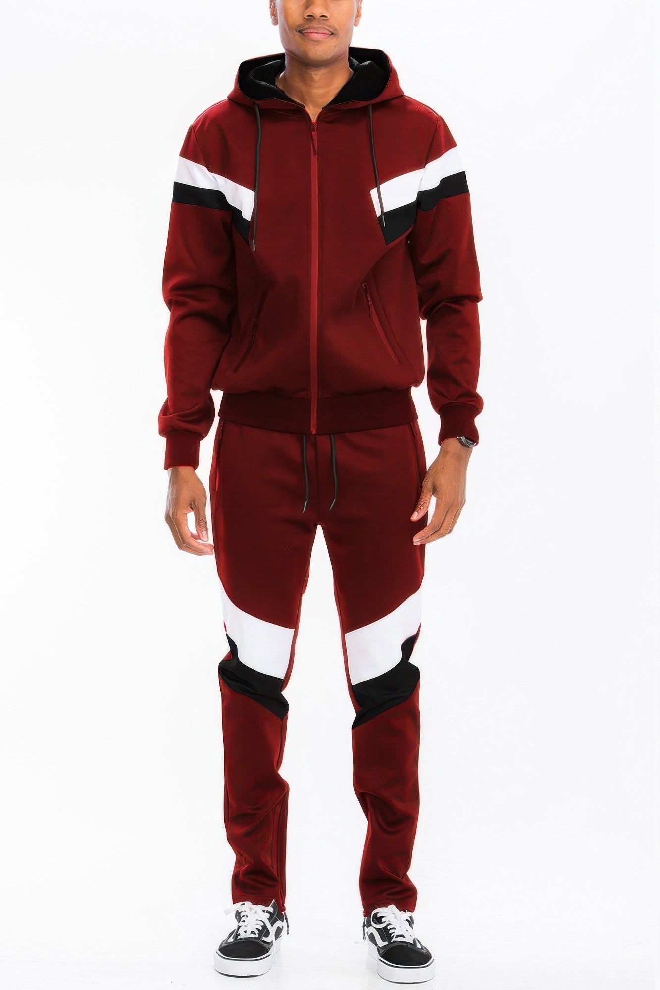 Sporty Chevron Stripe Zip-Up Tracksuit