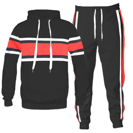 Three Stripe Color Block Pullover Hoodie and Jogger Set