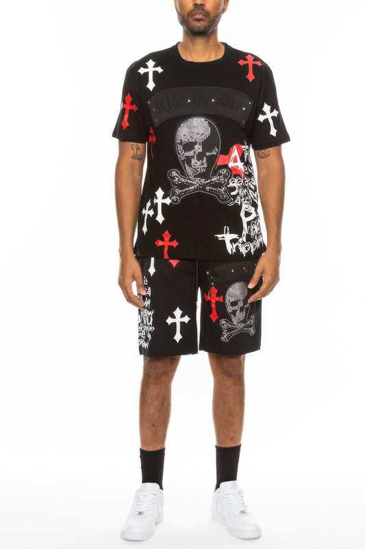 Cotton Graphic Chrome Cross T-Shirt and Shorts Set