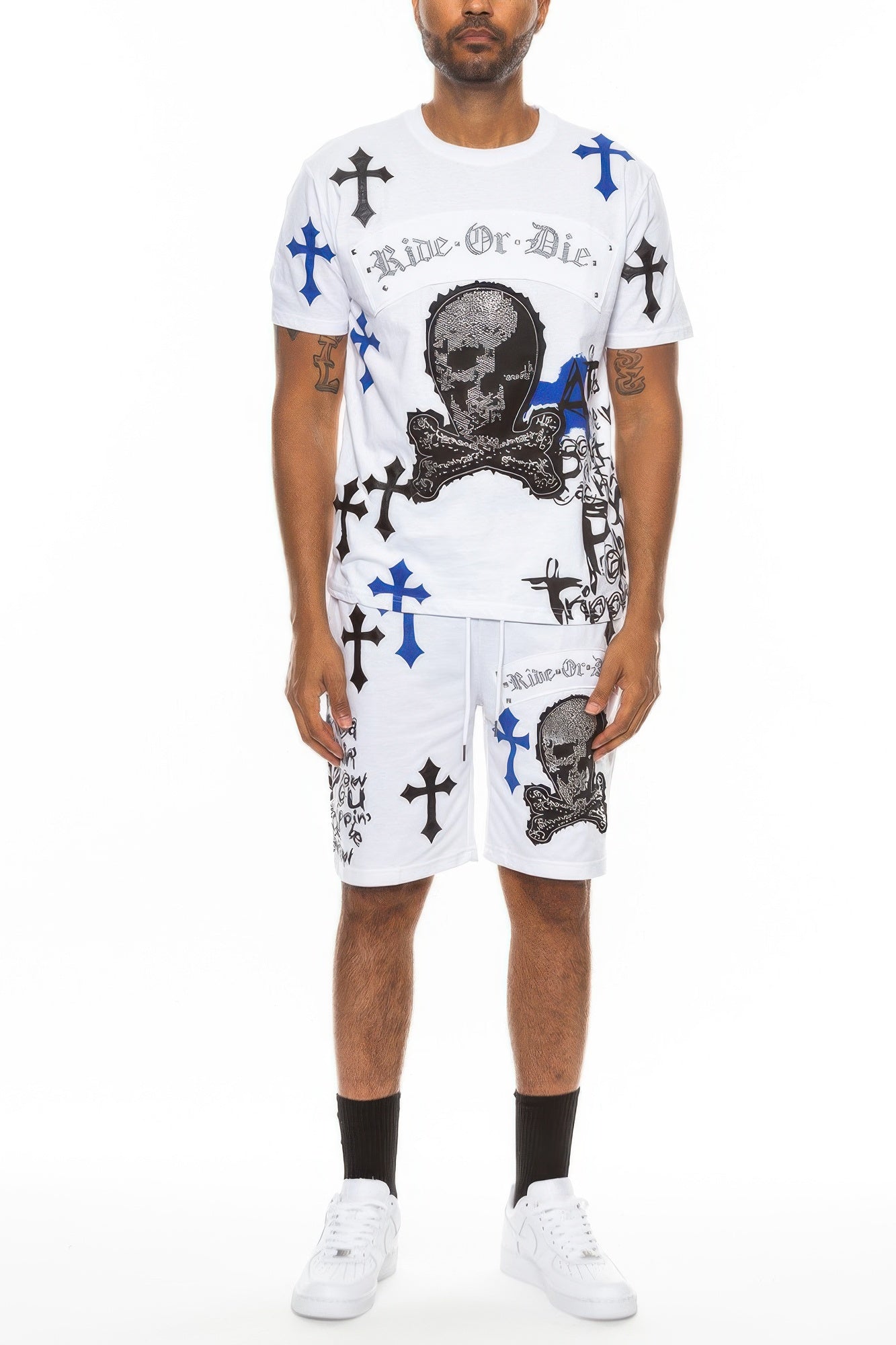 Cotton Graphic Chrome Cross T-Shirt and Shorts Set