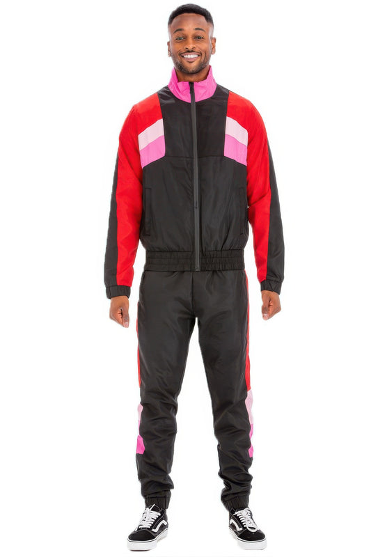 Chevron-Style Windbreaker Tracksuit for Men