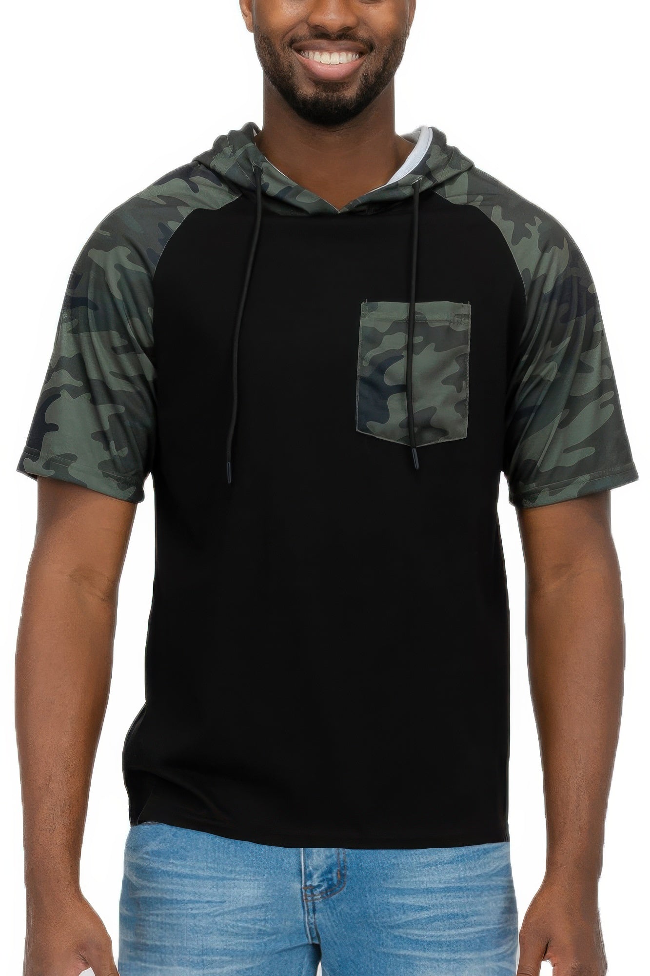 Mens Short Sleeve Camo Hooded Tshirt