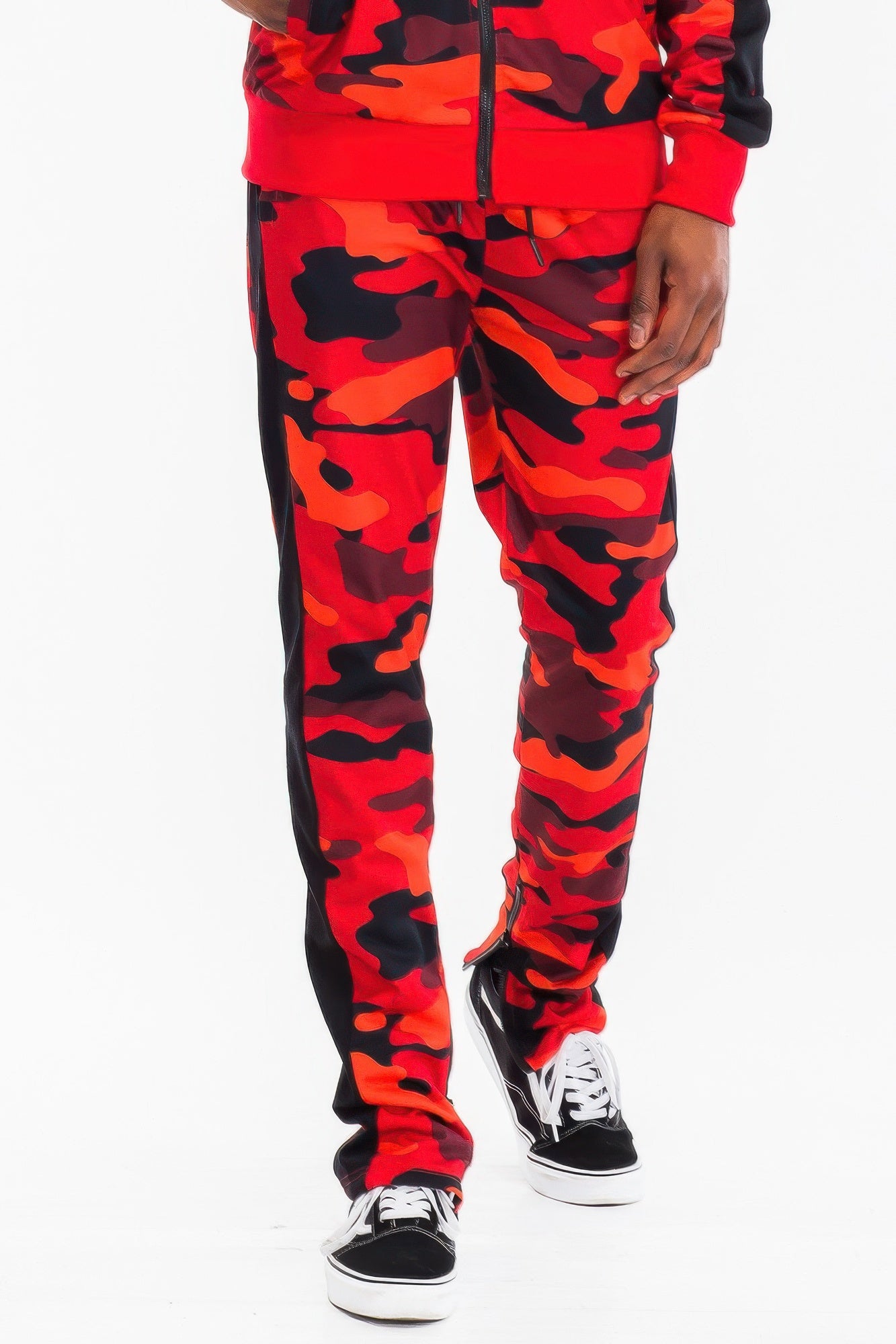 Red Camo Striped Slim-Fit Track Pants for Men