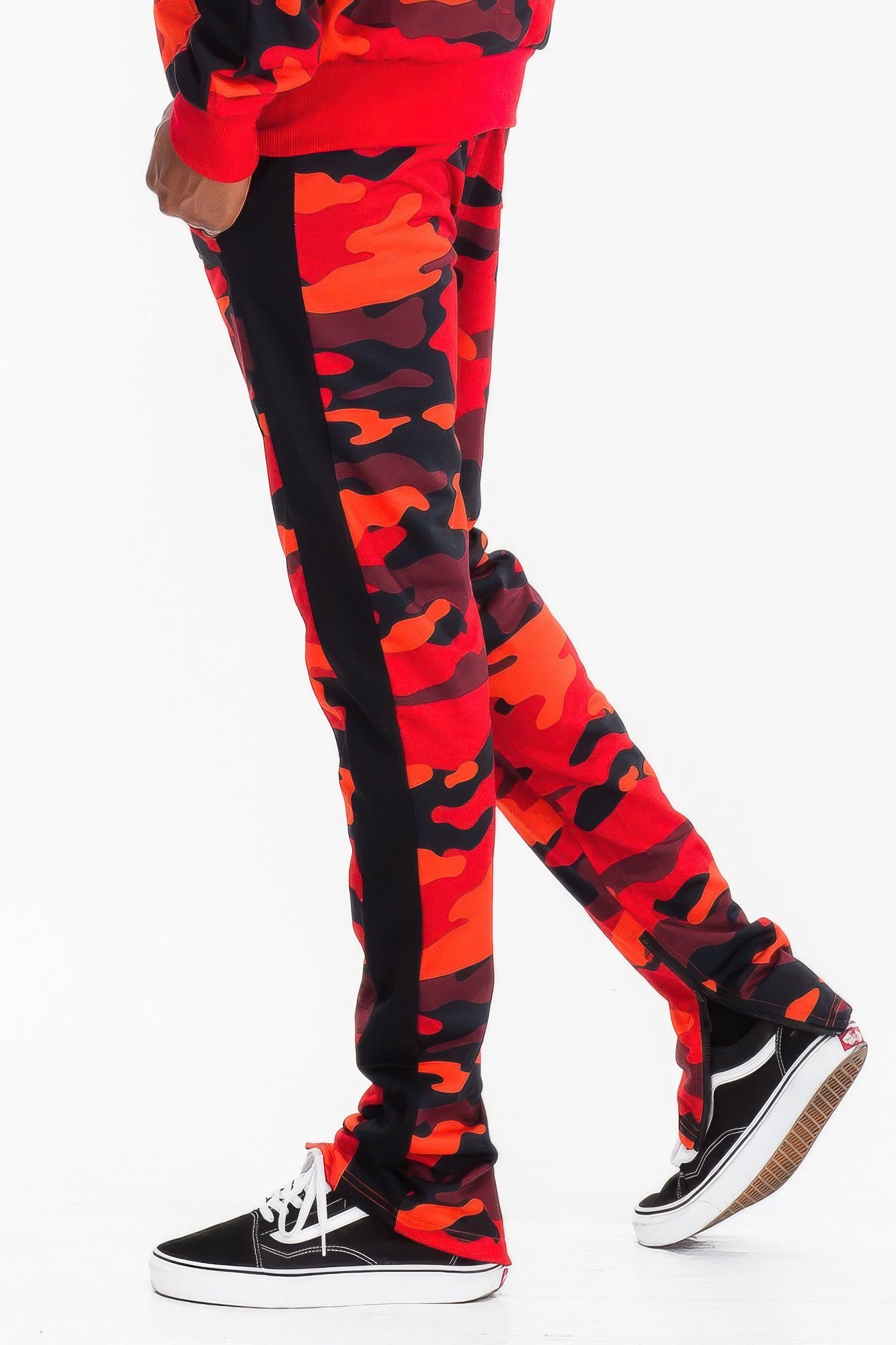 Red Camo Striped Slim-Fit Track Pants for Men