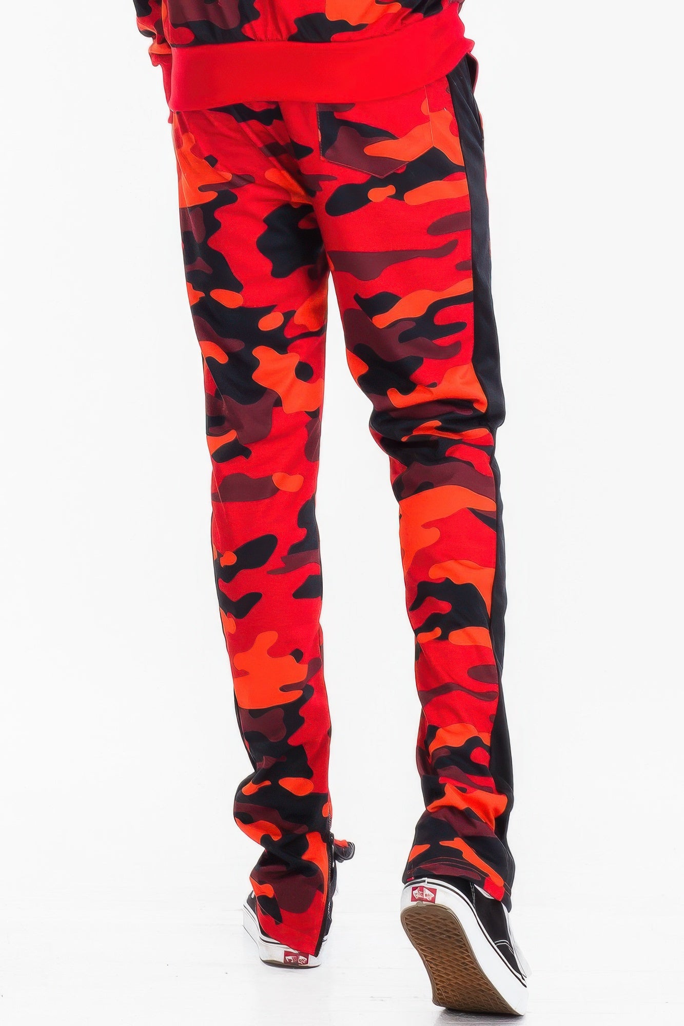 Red Camo Striped Slim-Fit Track Pants for Men