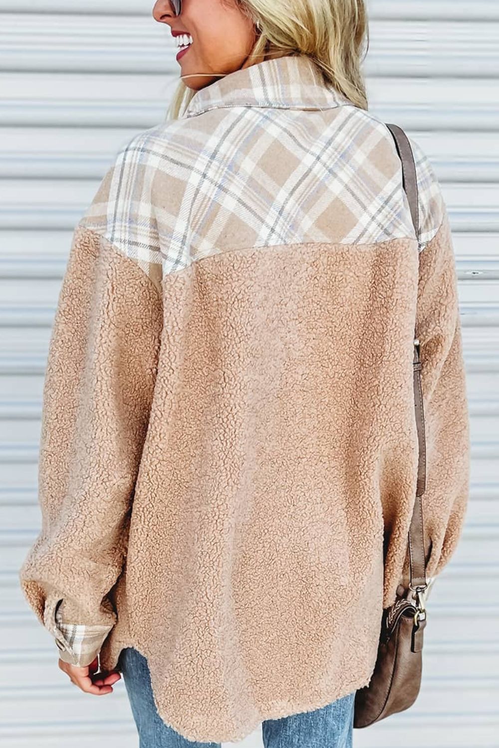 Pocketed Plaid Collared Neck Sherpa Jacket - ShopEasier