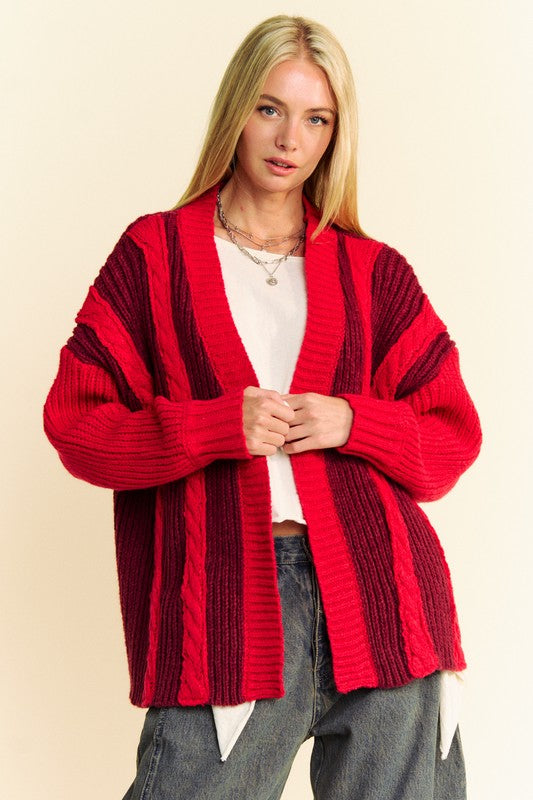 Davi & Dani Cable-Knit Color Block Open Front Cardigan - ShopEasier