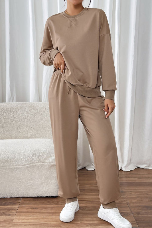 Perfee Women's Drawstring Long Sleeve Top and Pants Set