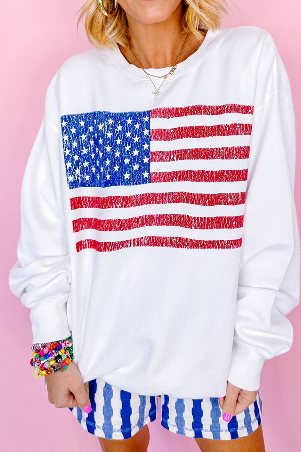 Patriotic Round Neck Long Sleeve Sweatshirt