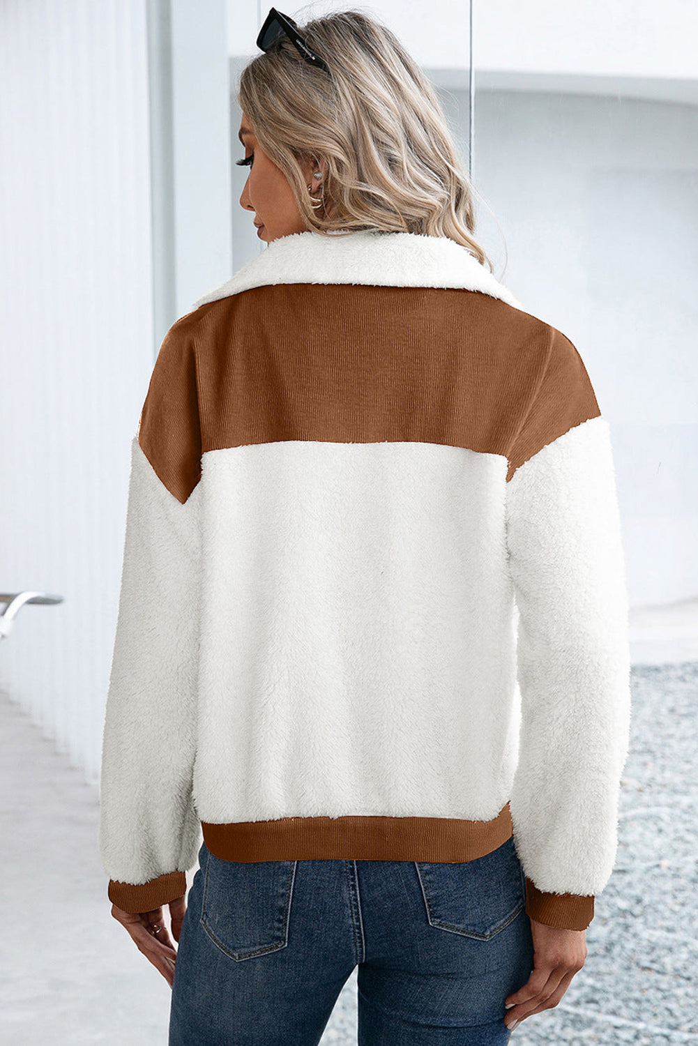 Corduroy Contrast Patchwork Fuzzy Jacket - ShopEasier