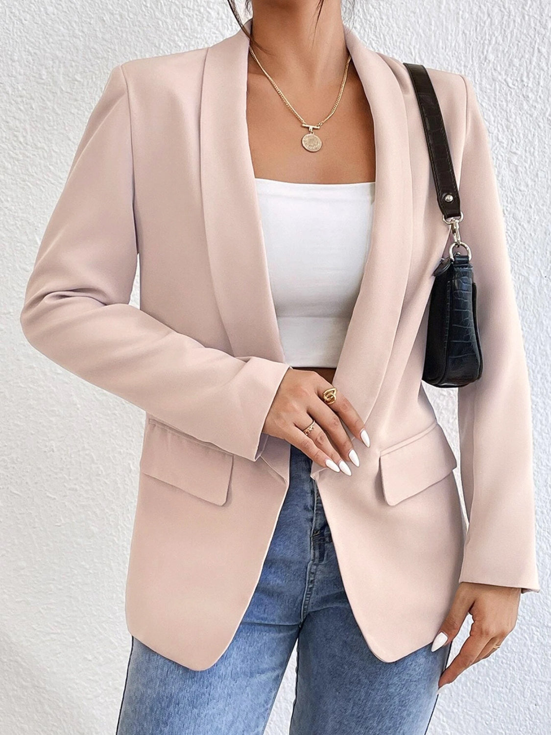 Shawl Collar Long Sleeve Blazer - ShopEasier