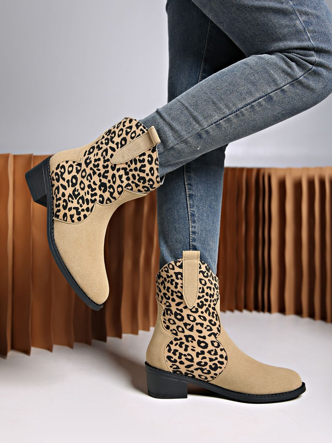 Leopard Suede Block Heel Boots - ShopEasier