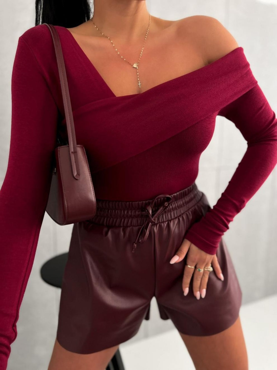 Asymmetrical One-Shoulder Long Sleeve Top