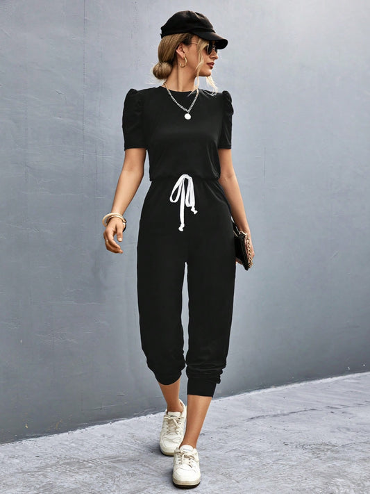 Round Neck Short Sleeve Jumpsuit - ShopEasier