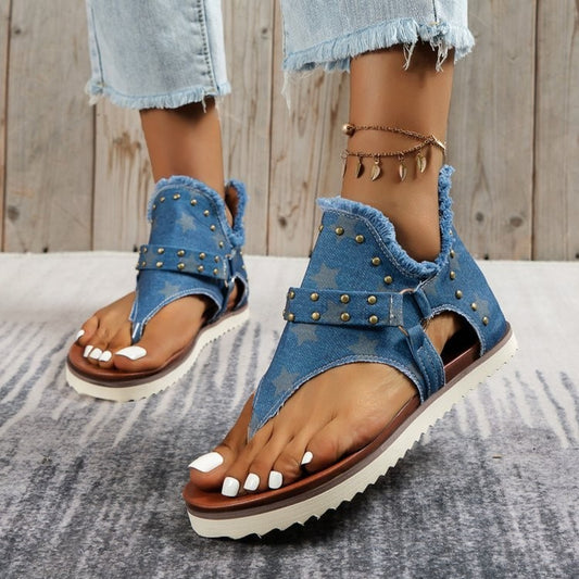 Embellished Raw Hem Flat Sandals