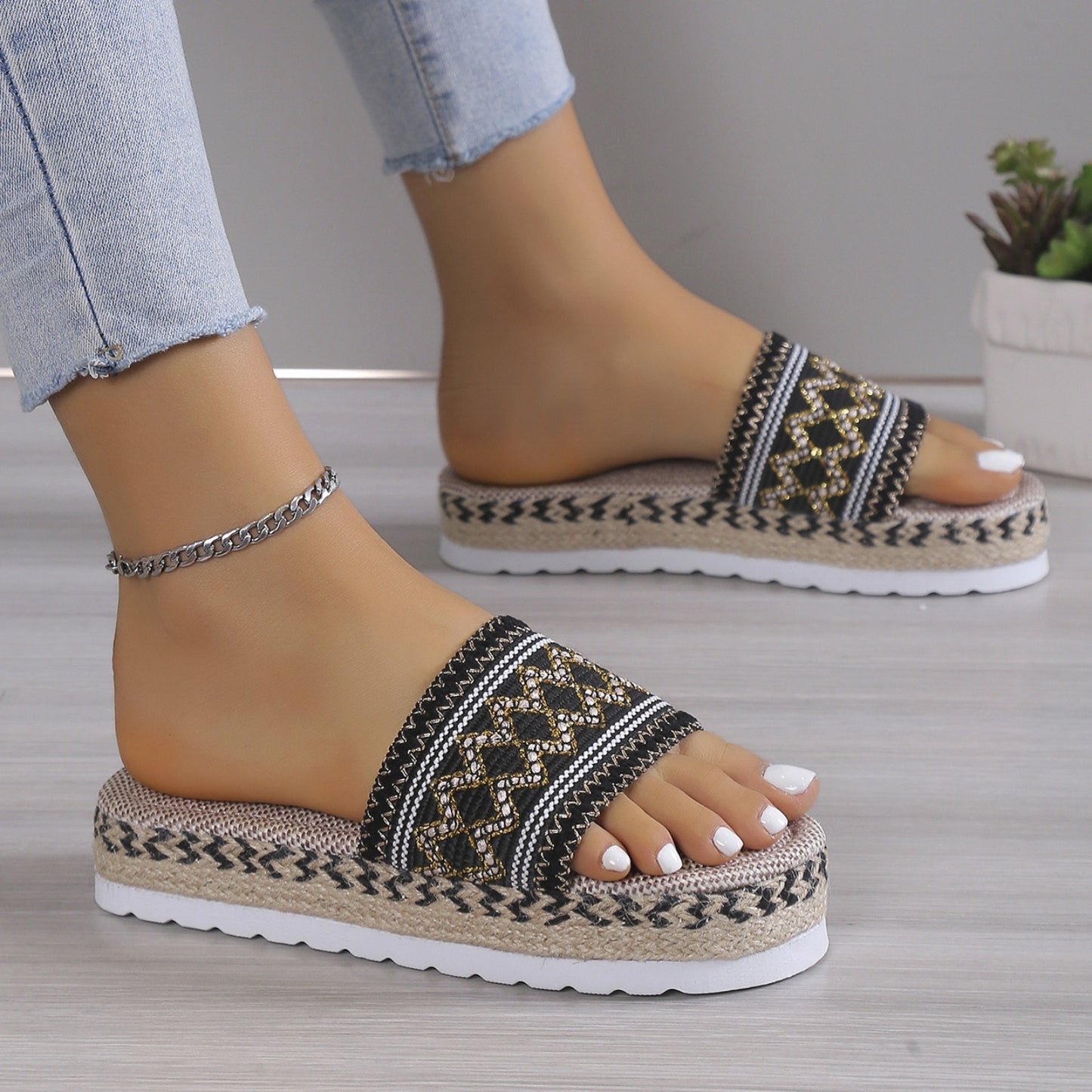 Braided Geometric Flat Sandals