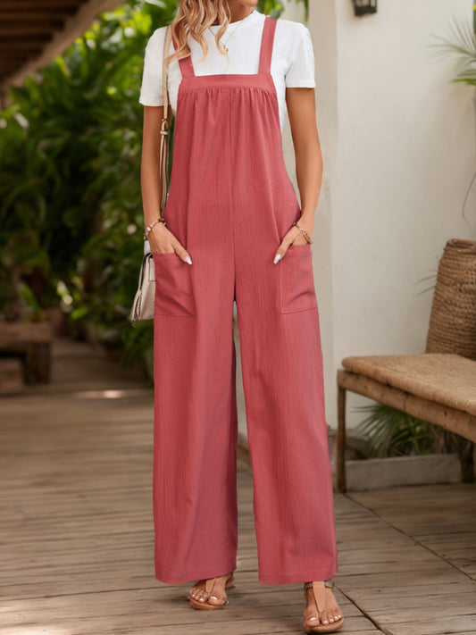 Chic Square Neck Wide Strap Overall Jumpsuit