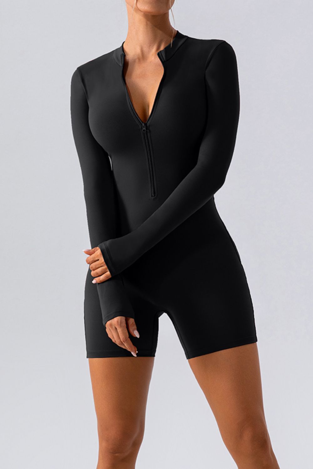 Half Zip Long Sleeve Active Romper - ShopEasier