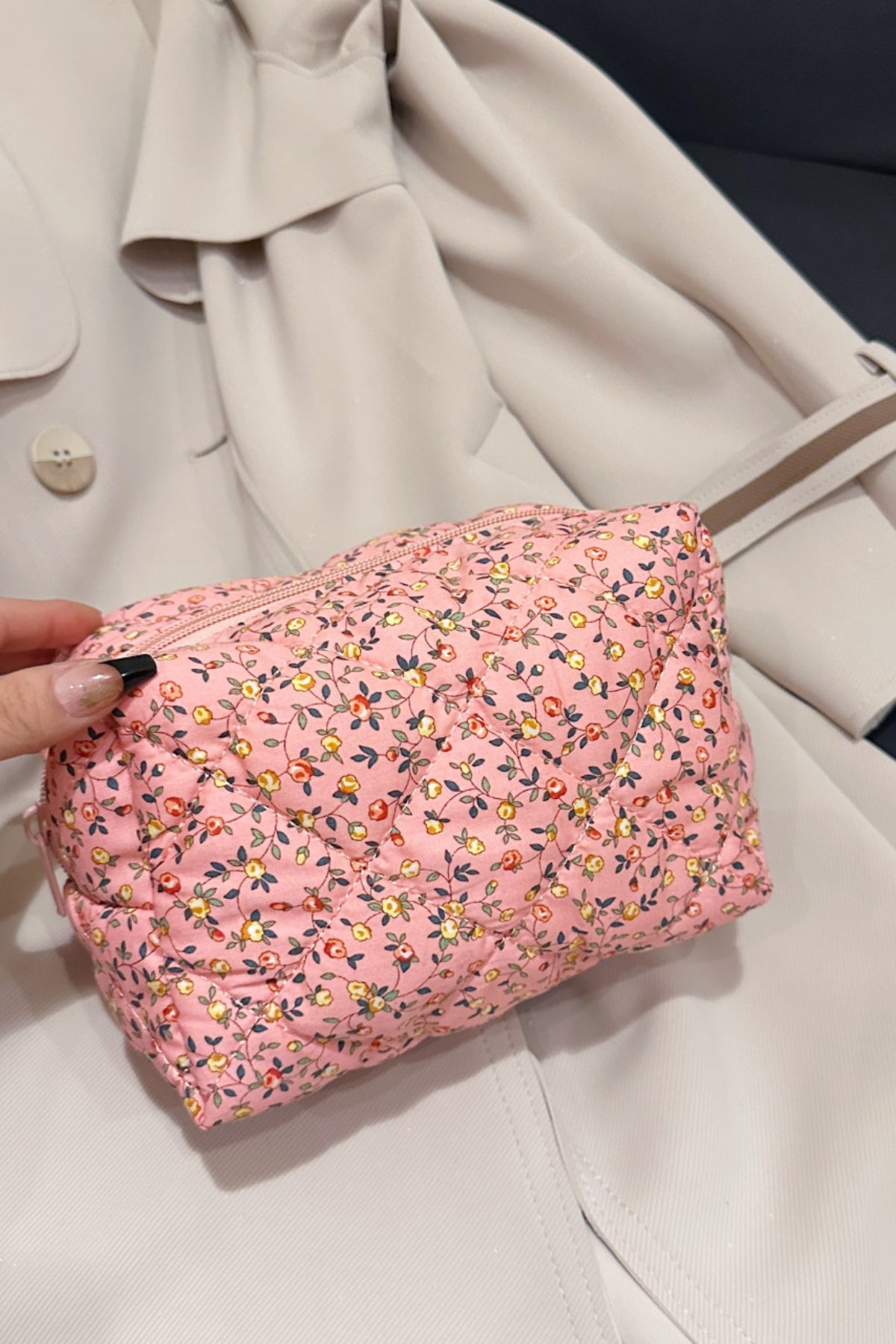 Quilted Floral Clutch with Checkered Interior