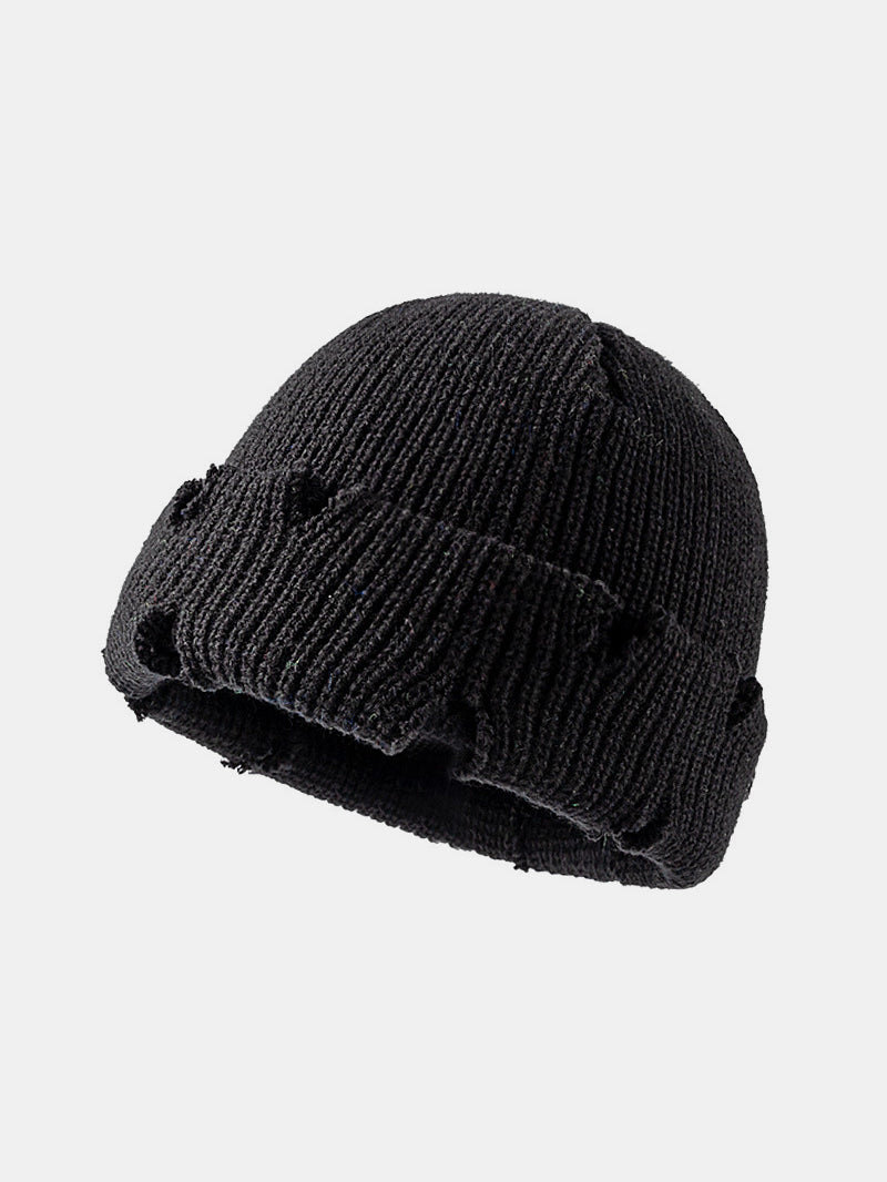 Distressed Cuffed Knit Hat - ShopEasier