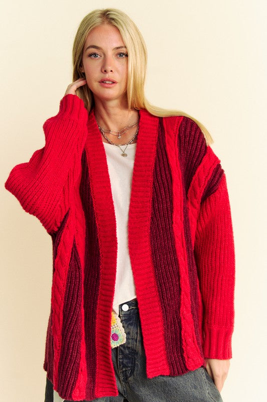 Davi & Dani Cable-Knit Color Block Open Front Cardigan - ShopEasier