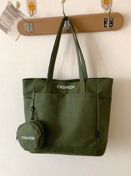 Large Canvas Tote Bag with Convenient Pouch