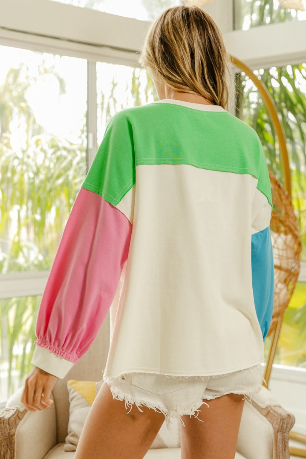 Color Block Patchwork Long Sleeve Top