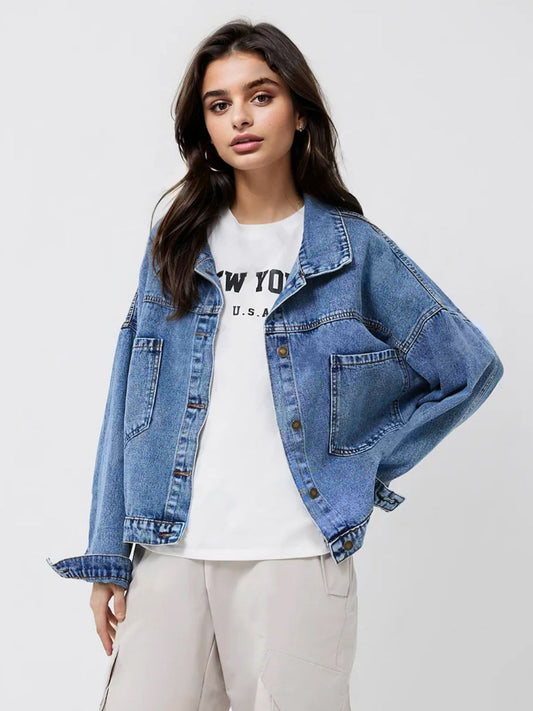 Pocketed Button Up Long Sleeve Denim Top - ShopEasier