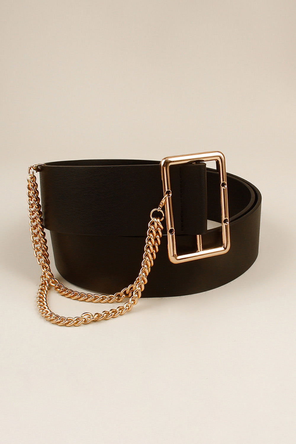 Fashionable PU Leather Chain-Accent Wide Belt