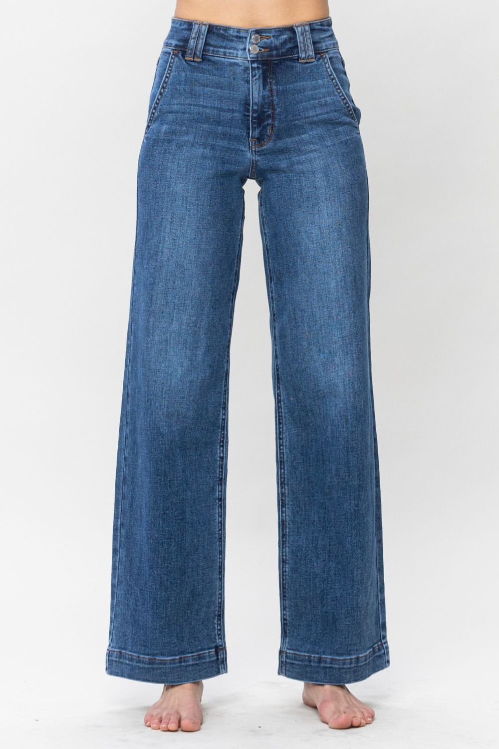 Judy Blue Full Size Double Button Wide Leg Jeans - ShopEasier