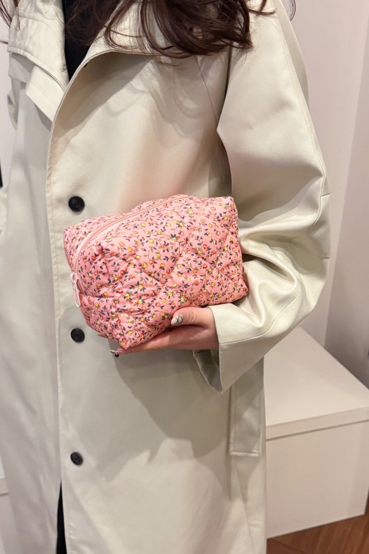 Quilted Floral Clutch with Checkered Interior