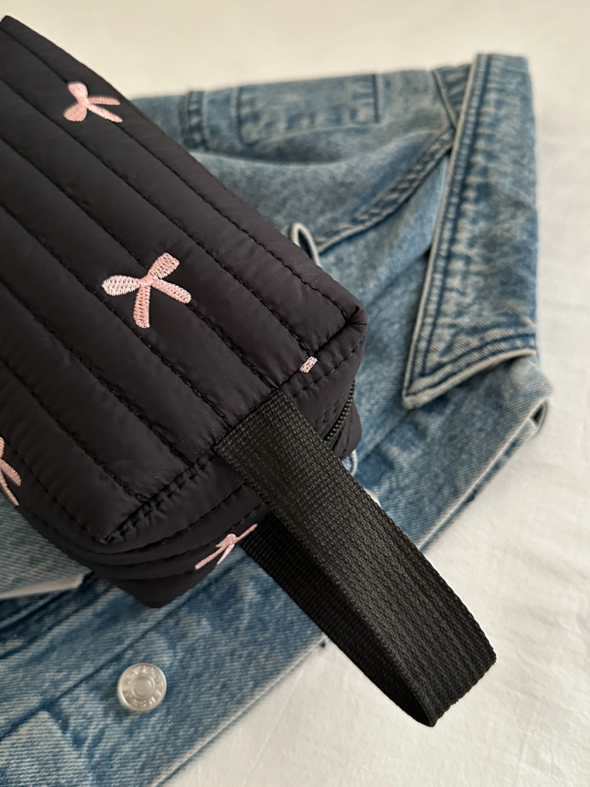 Textured Bow Detail Mini Wristlet