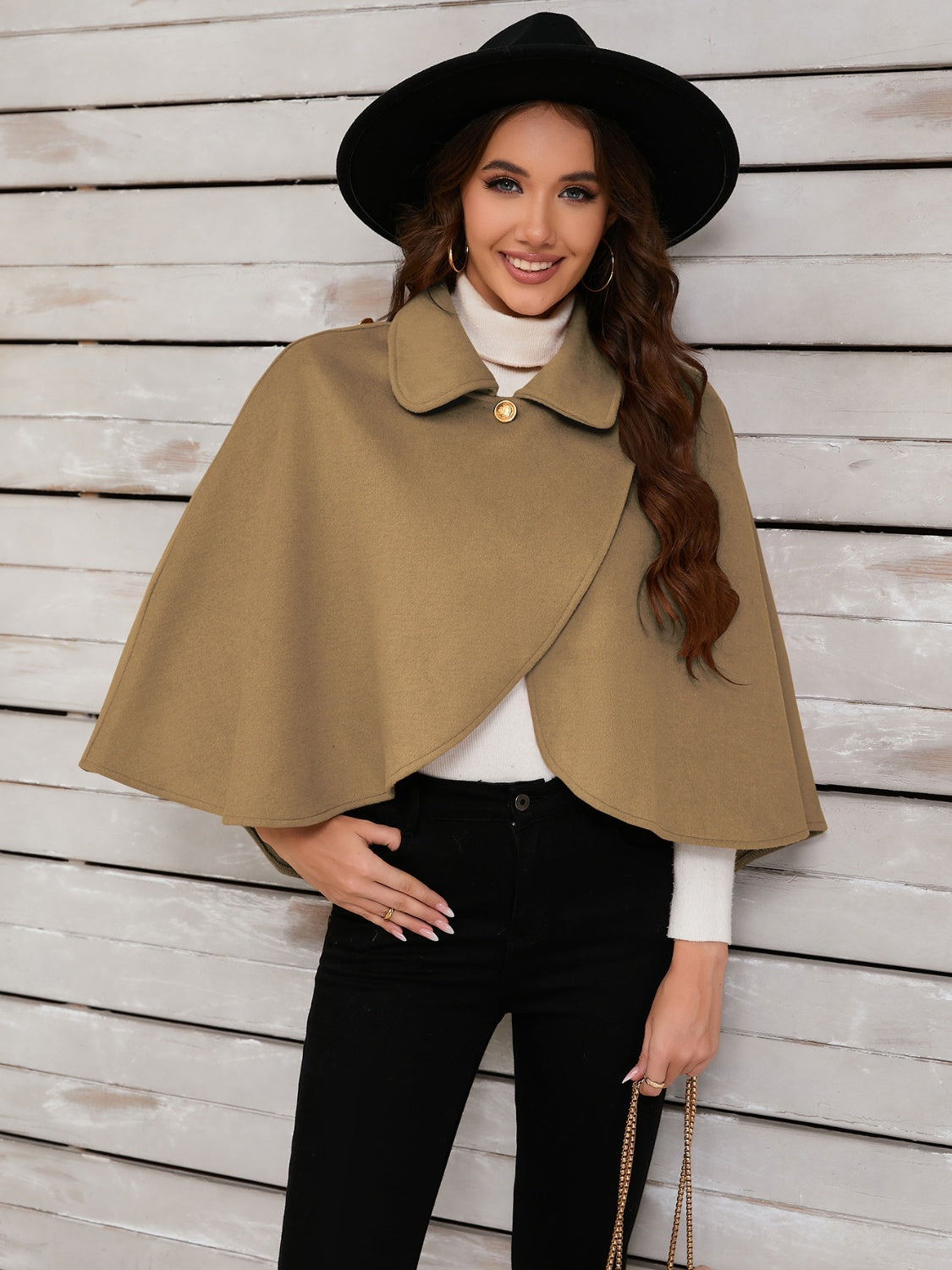 Collared Neck Cropped Cape - ShopEasier