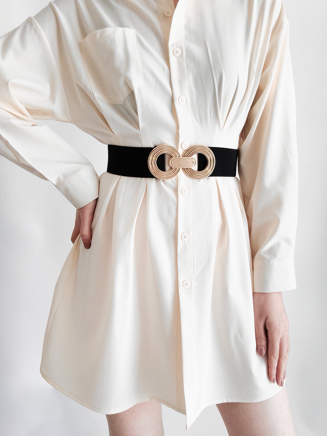 Geometric Alloy Buckle Stretch Belt