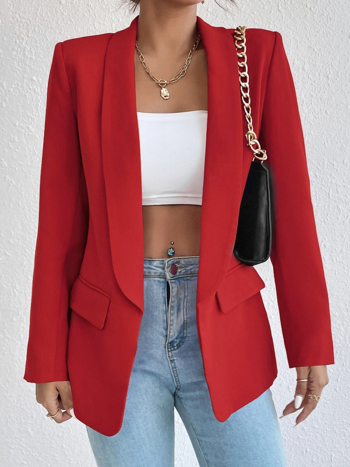 Shawl Collar Long Sleeve Blazer - ShopEasier